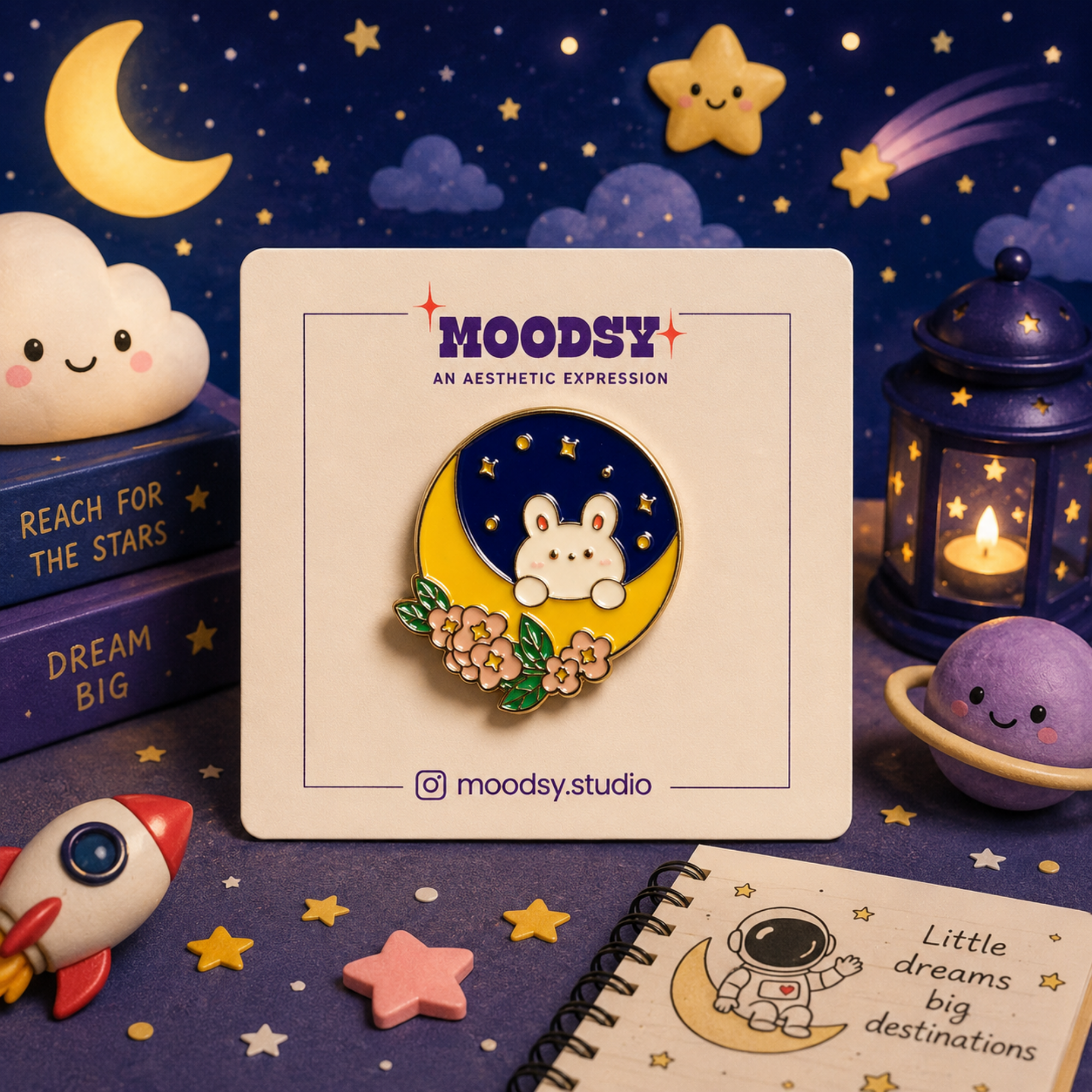 Goodnight Kitty Enamel Pin by Moodsy