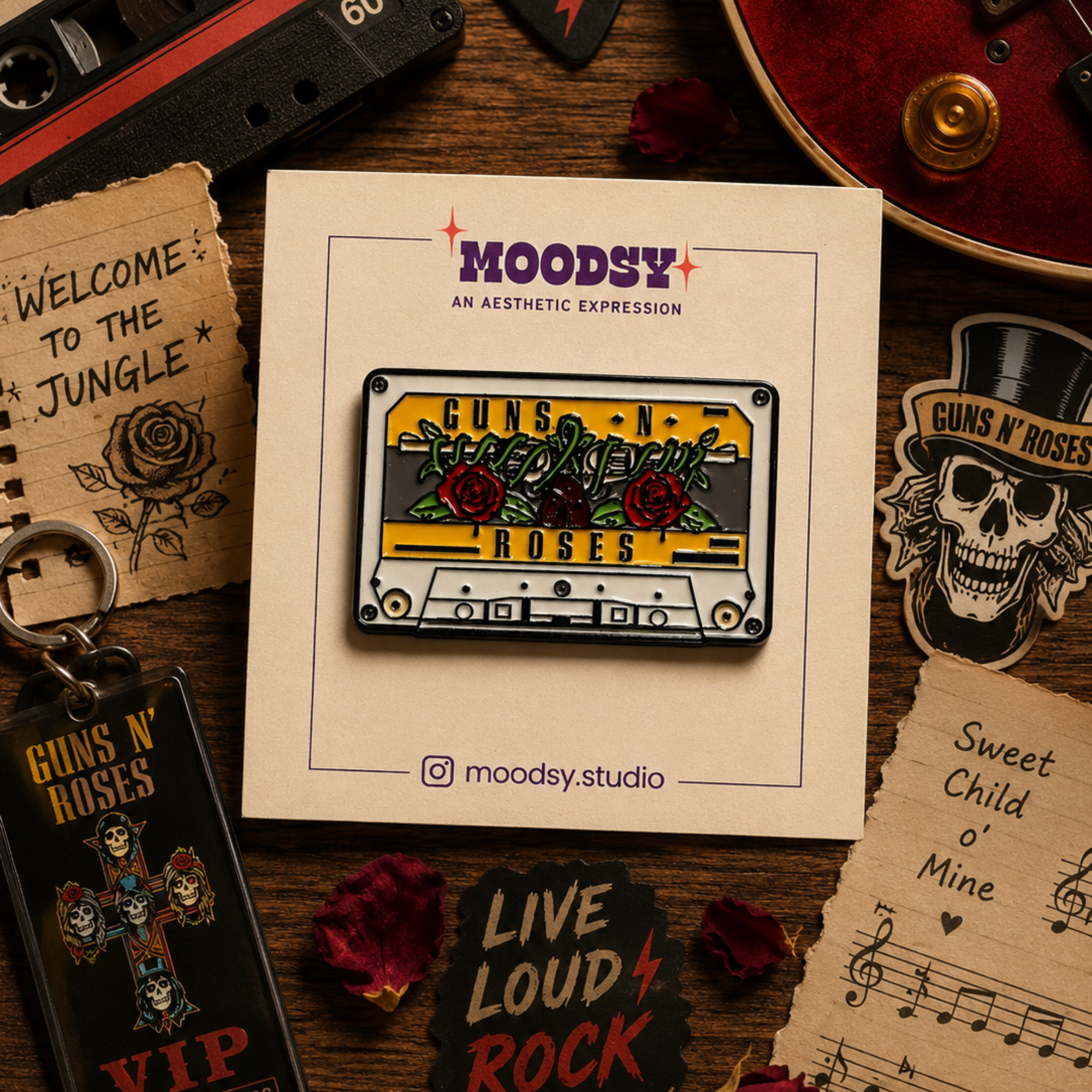 Guns & Roses Cassette Enamel Pin by Moodsy