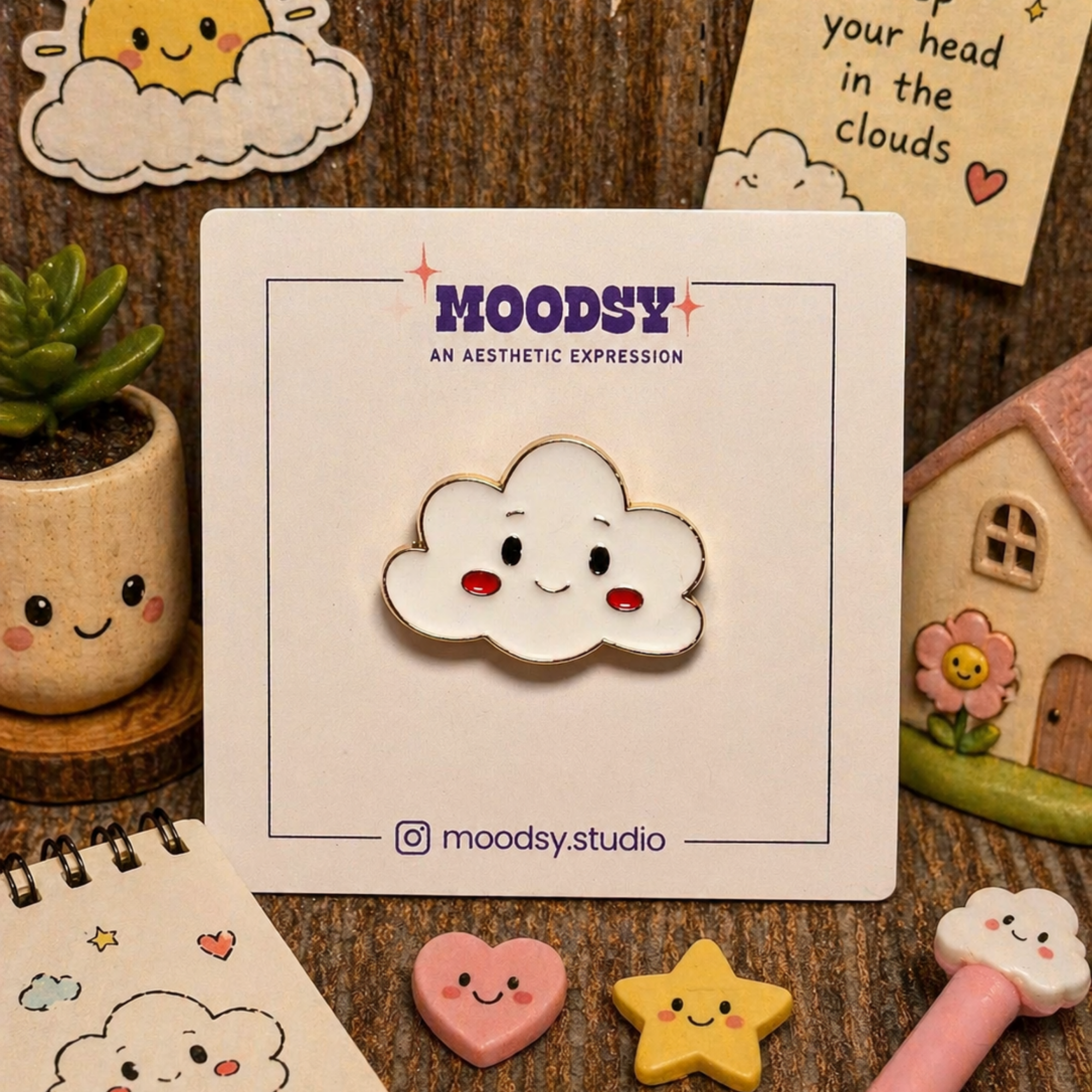 Happy Puffy Cloud Enamel Pin by Moodsy