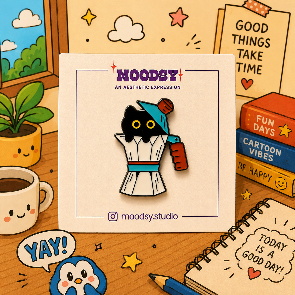Hiding Cat Enamel Pin by Moodsy
