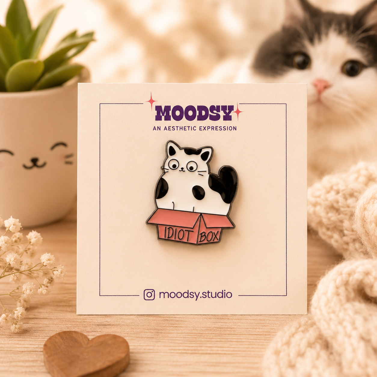 Idiot Box Kitty enamel pin by Moodsy