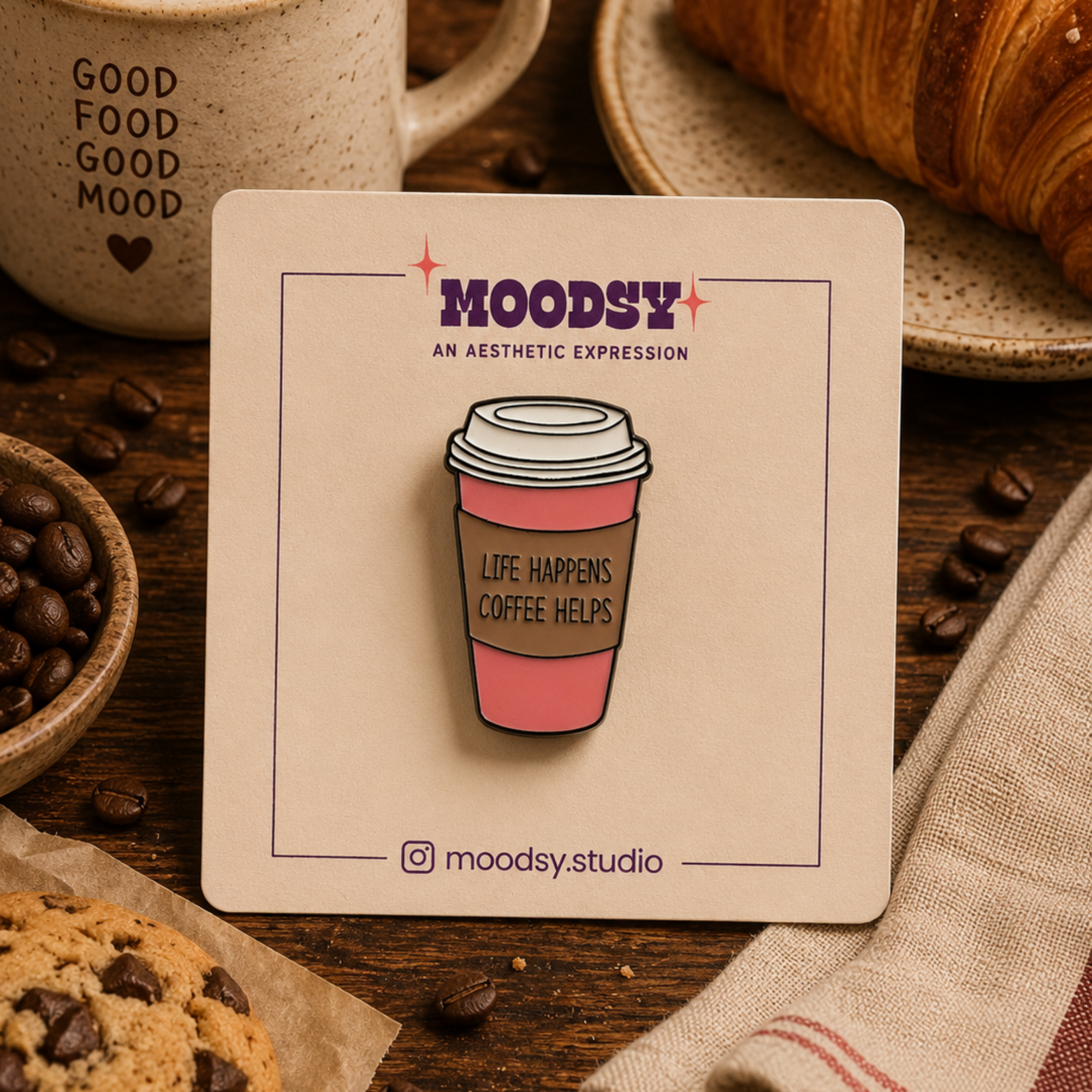 Just Coffee Enamel Pin by Moodsy