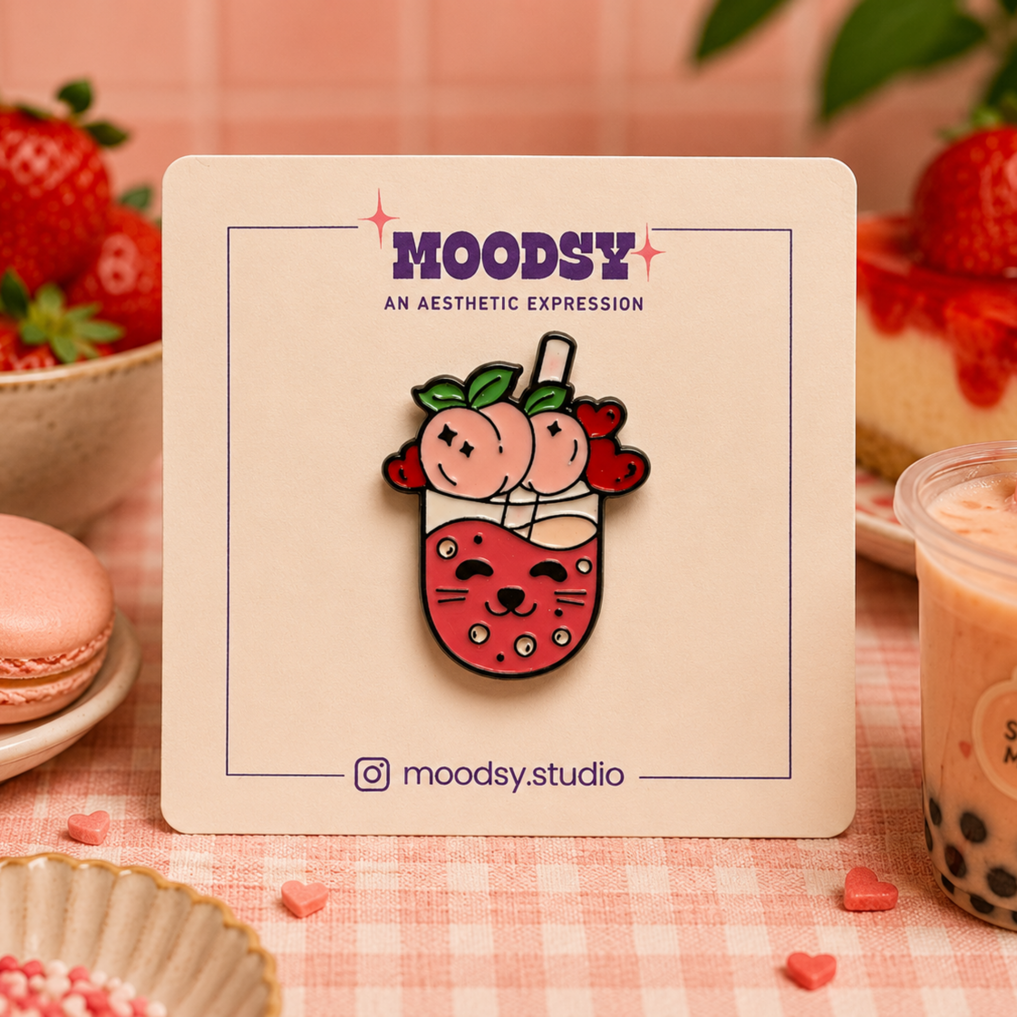 Lychee Shake Enamel Pin by Moodsy