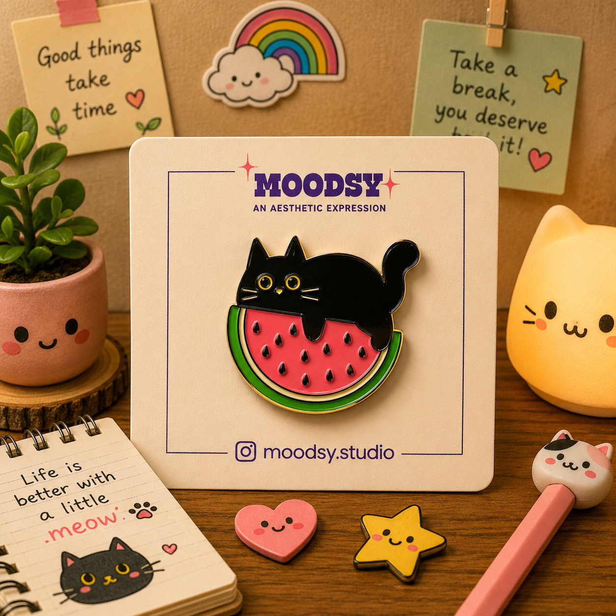 Melon Cat Enamel Pin by Moodsy