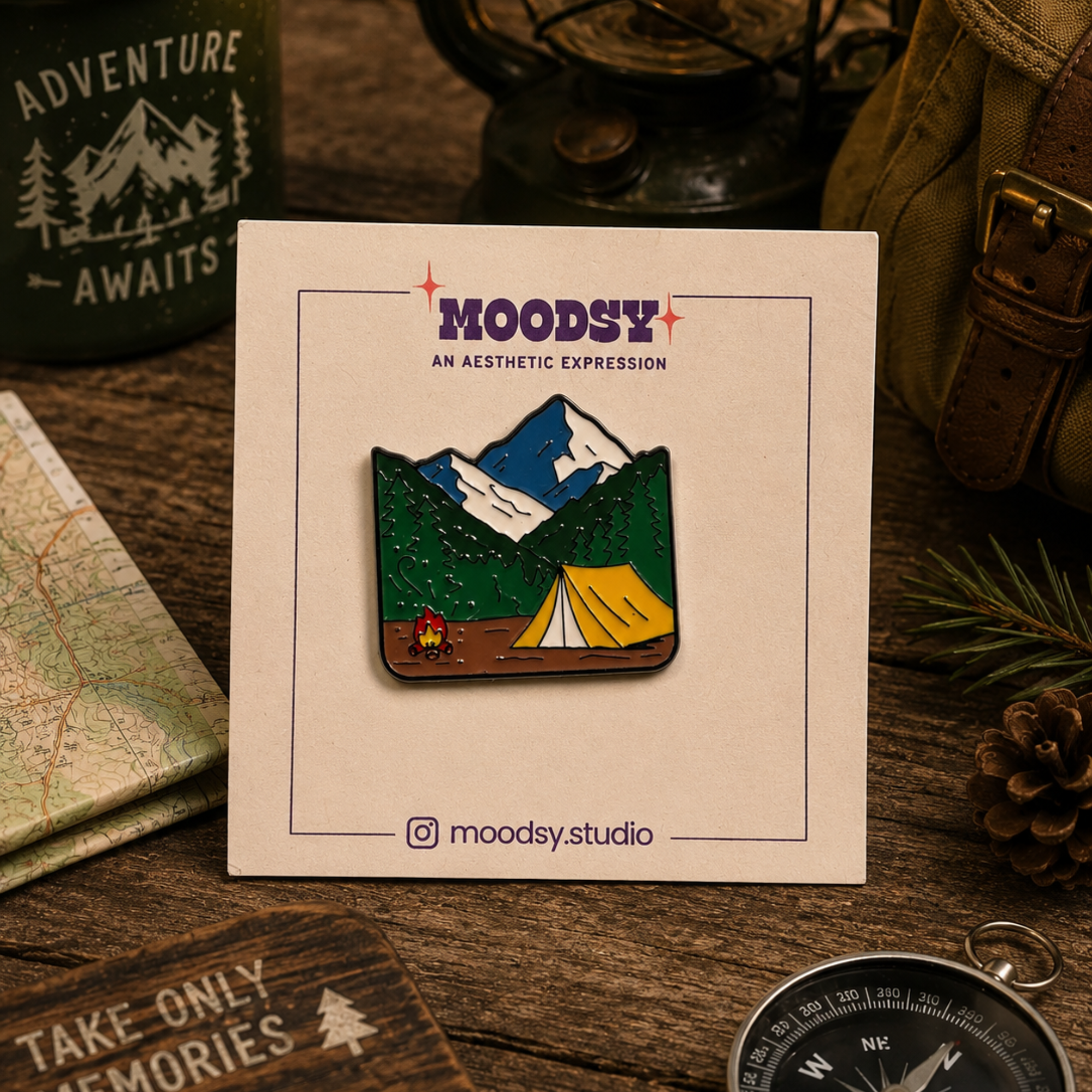 Mountain Camping Enamel Pin by Moodsy