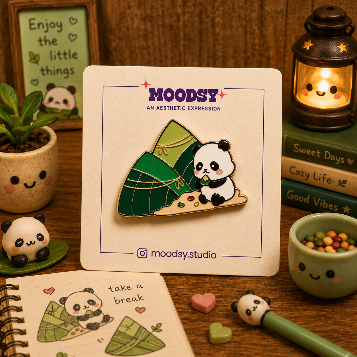 Panda Feasting Enamel Pin by Moodsy
