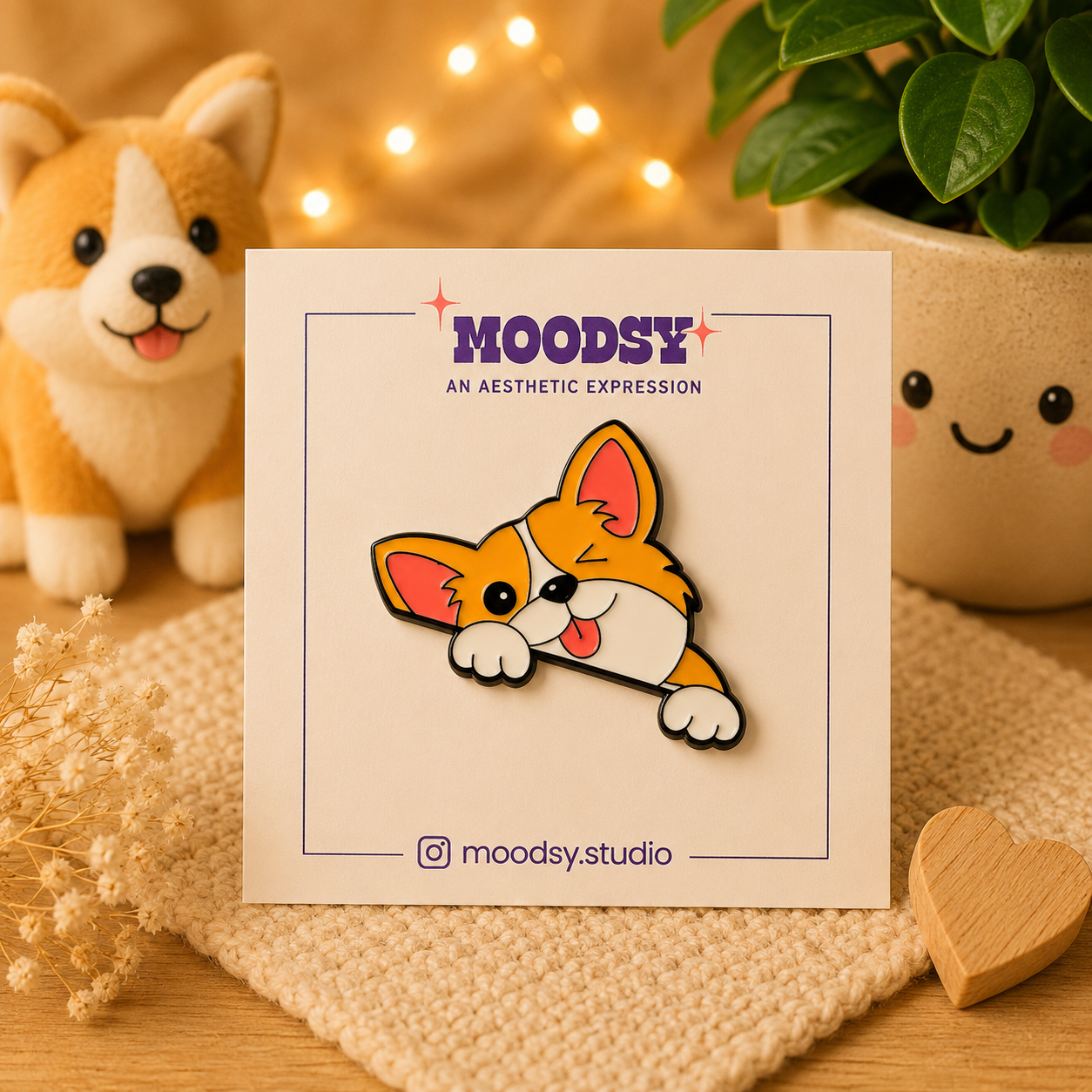 Peekaboo Corgi enamel pin by Moodsy