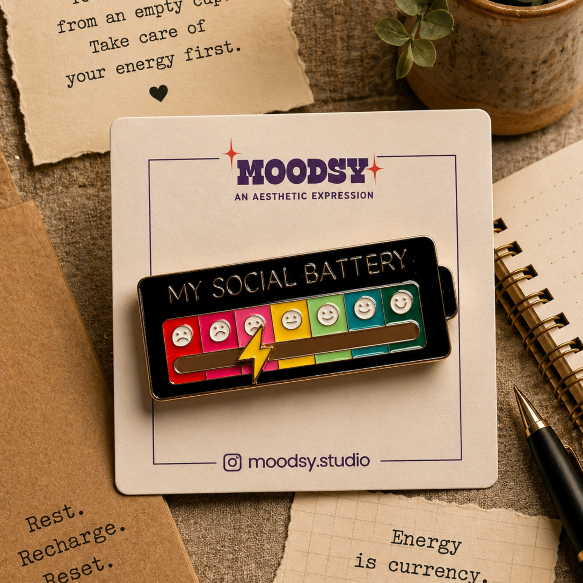 My Social Battery (Black Edition) Enamel Pin by Moodsy