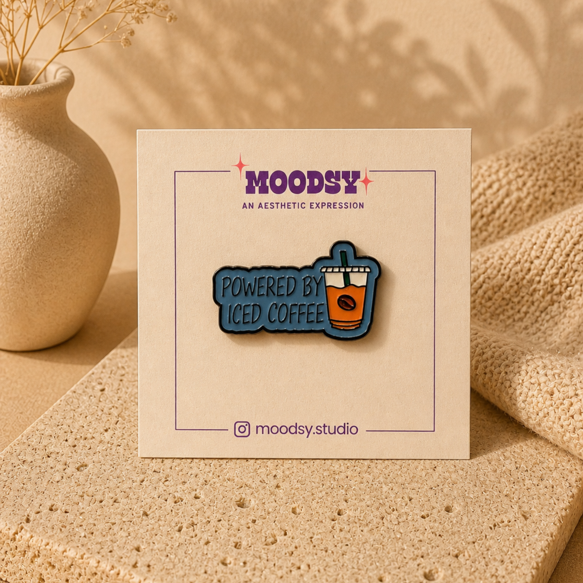 Powered by Iced Coffee Enamel Pin by Moodsy