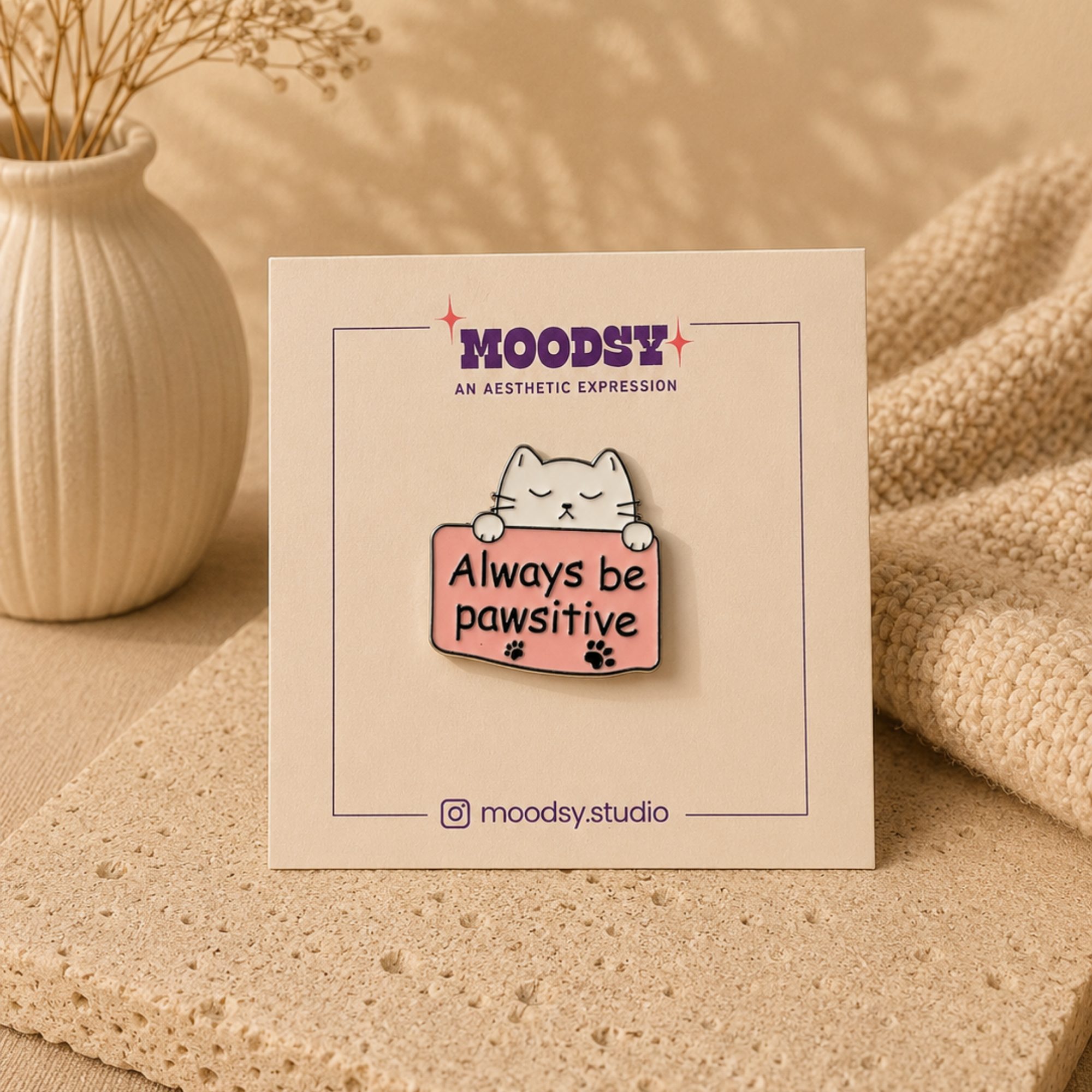 Pawsitive Cat Enamel Pin by Moodsy