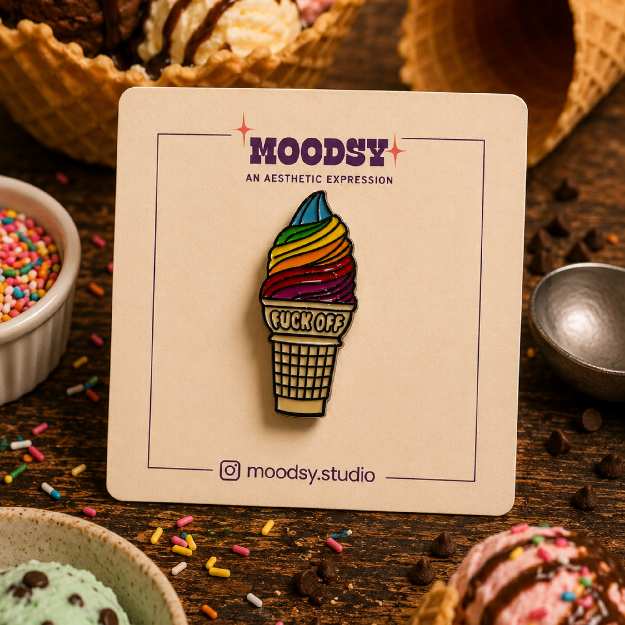 Rainbow IceCream Enamel Pin by Moodsy