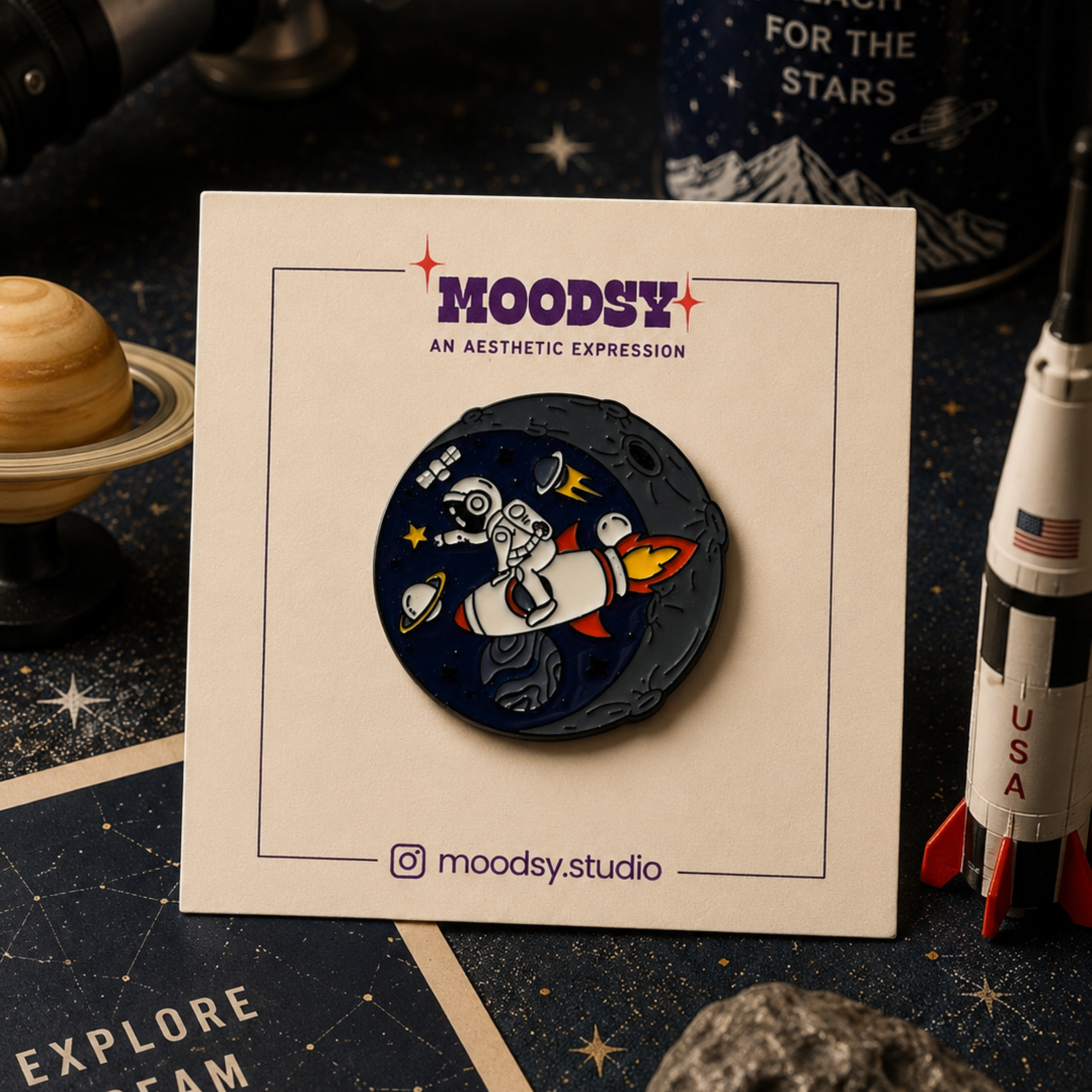 Space Traveller Enamel Pin by Moodsy
