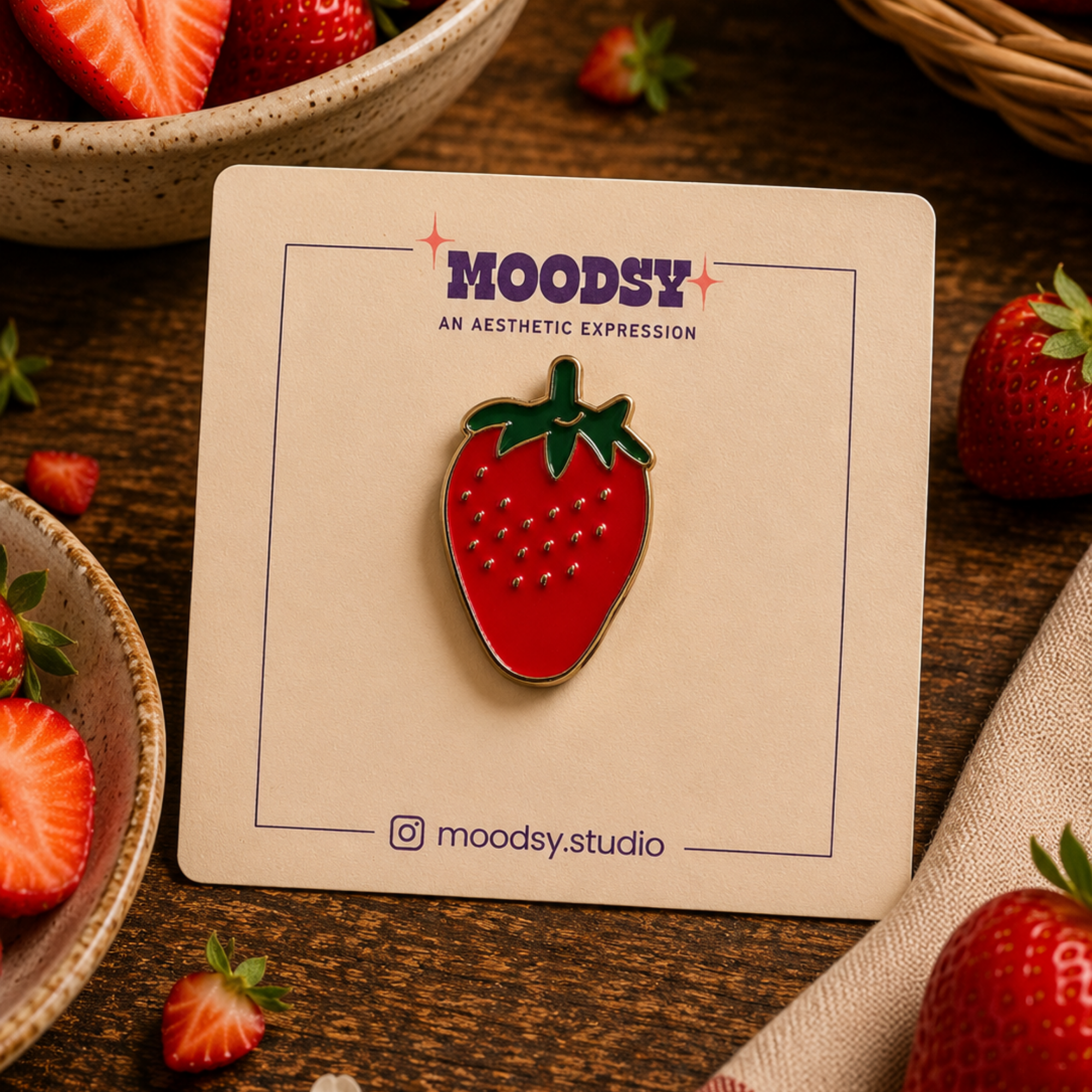 Strawberry Enamel Pin by Moodsy
