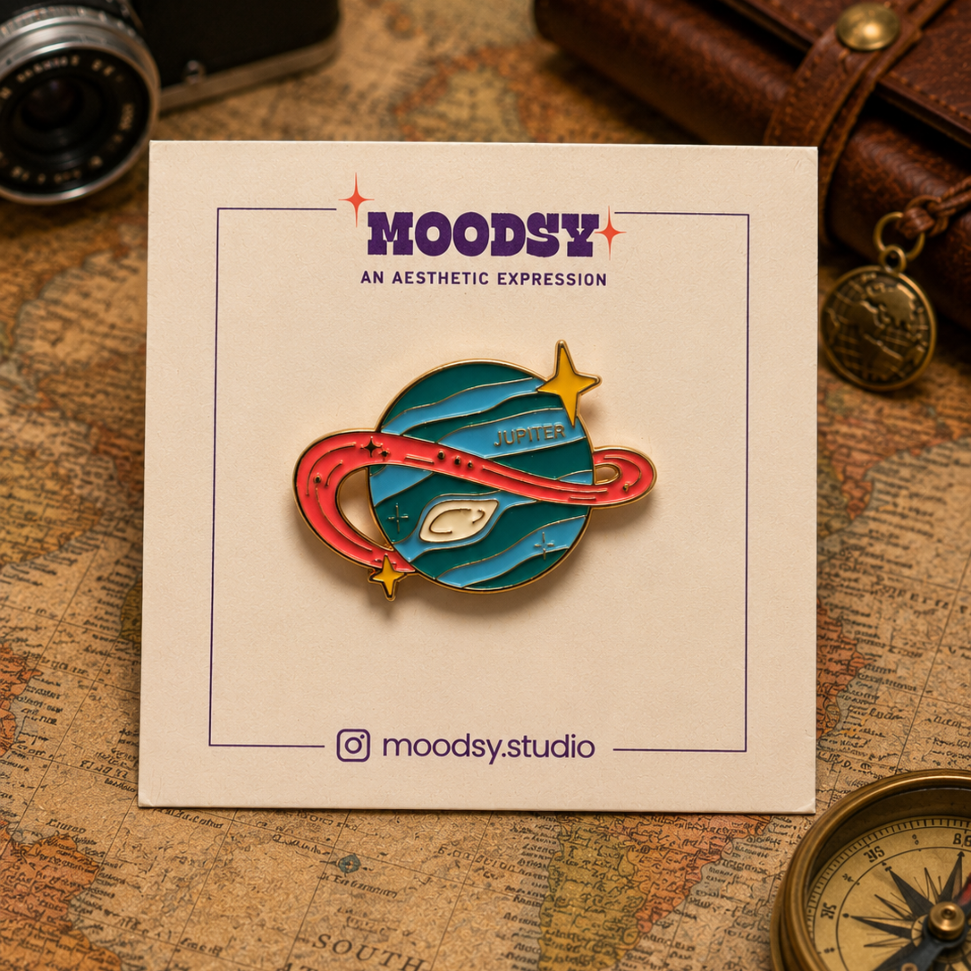 Travel Friendly Jupiter Enamel Pin by Moodsy