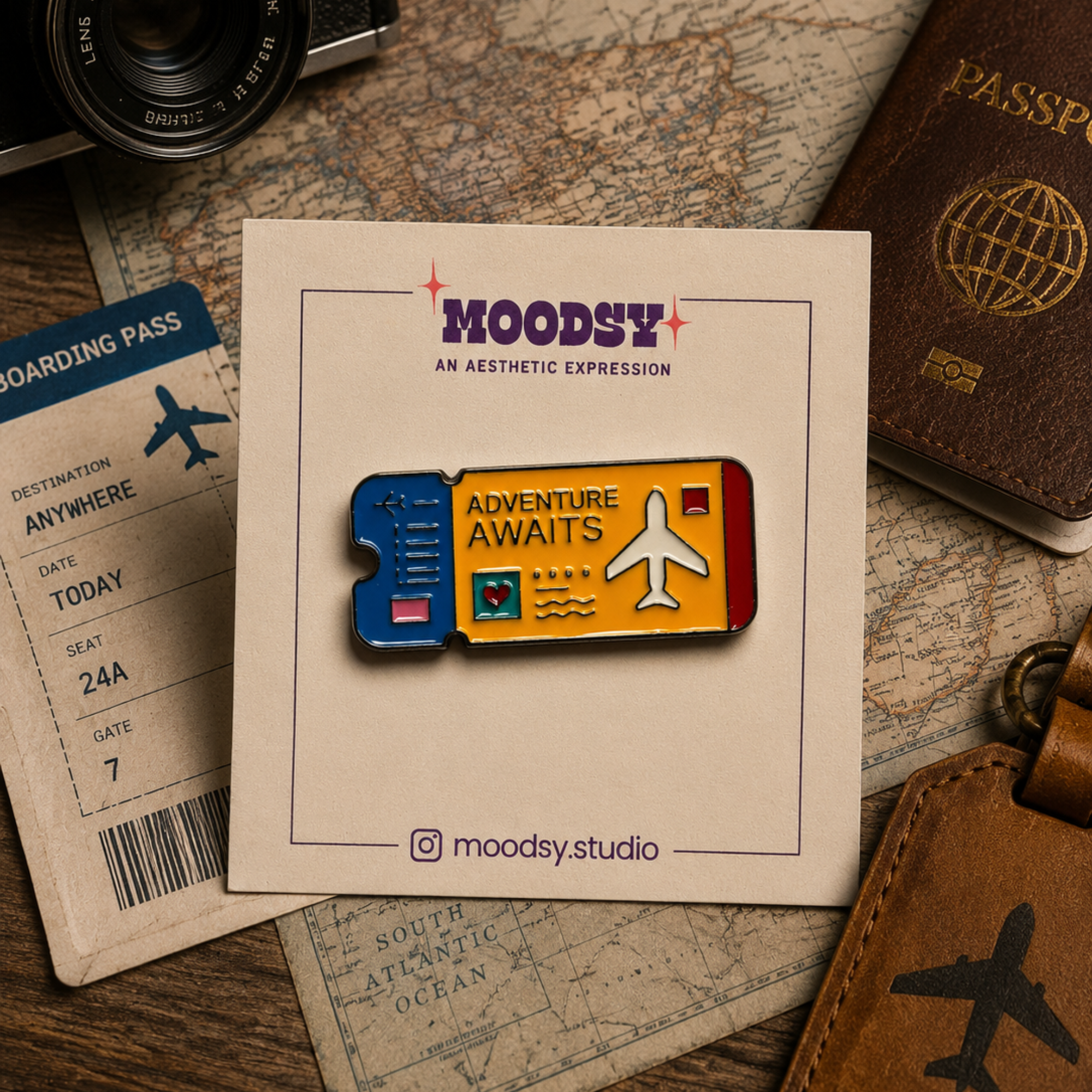 Travel Ticket 1 Enamel Pin by Moodsy