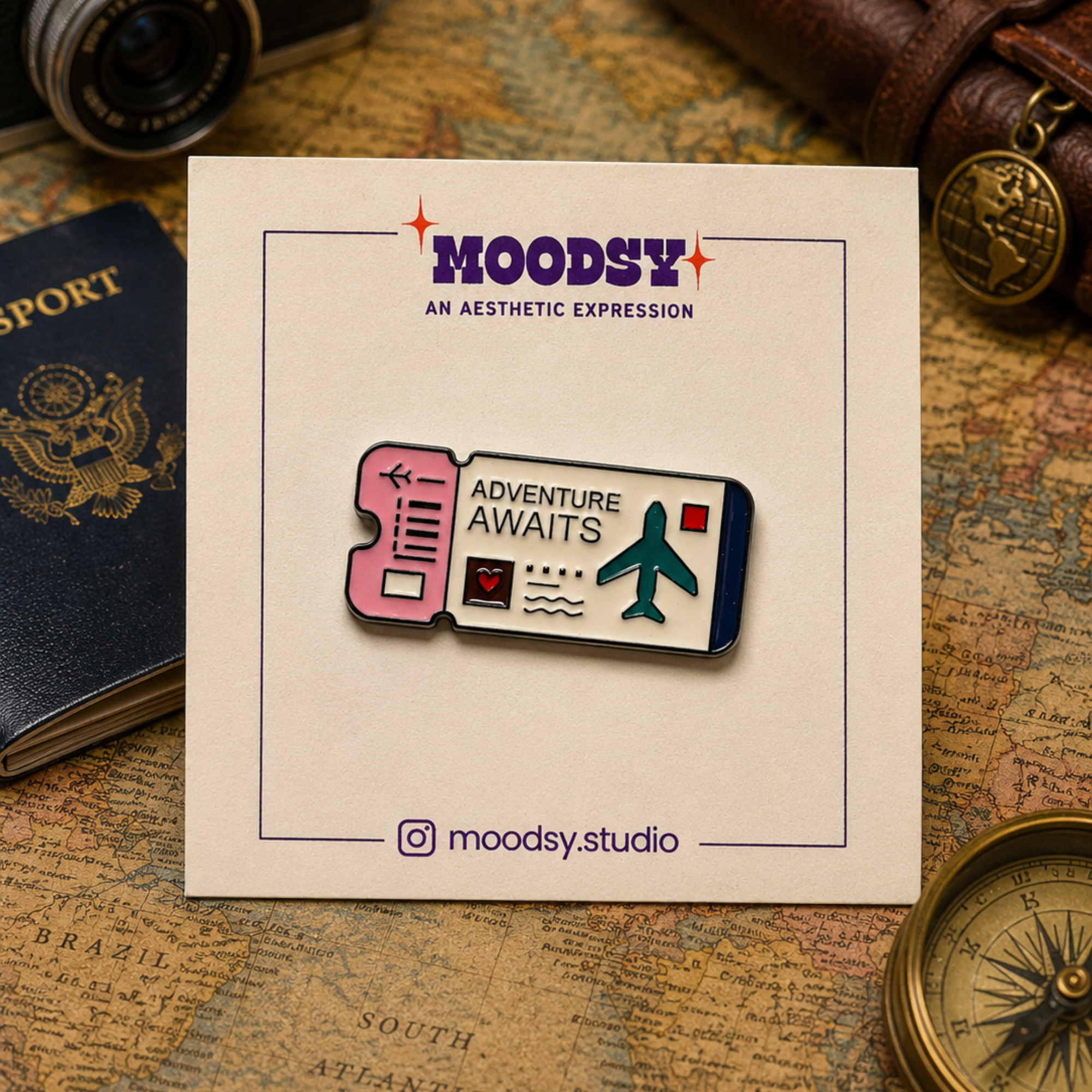 Travel Ticket 2 Enamel Pin by Moodsy