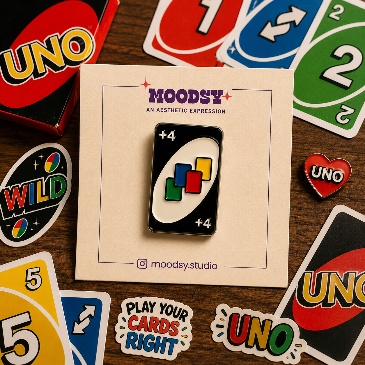 UNO Draw4 Enamel Pin by Moodsy